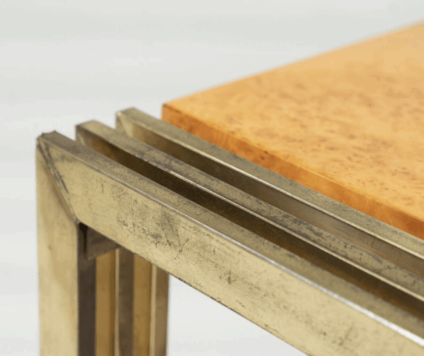 Mid-Century Burl Wood and Brass Coffee Table - Image 3