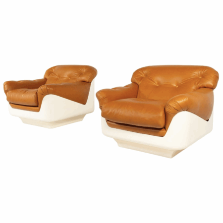 Pair of Armchairs by Jorge Zalszupin, Fiberglass and Leather, 2 pairs available