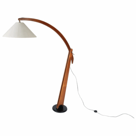 Mid-Century Modern Wooden Arc Floor Lamp, Italy, 1960s