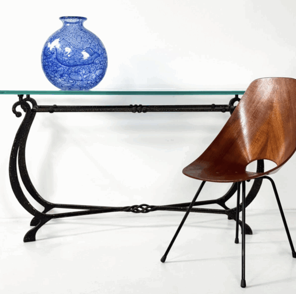 Glass and Wrought Iron Console, France, 1940s - Image 2