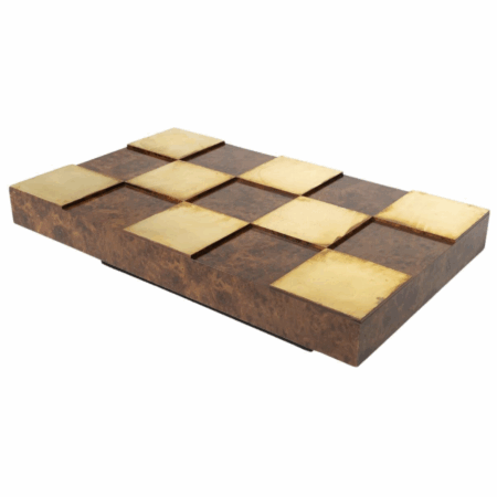 Mid-Century Modern Coffee Table, Brass and Burl Wood, Italy, 1970s