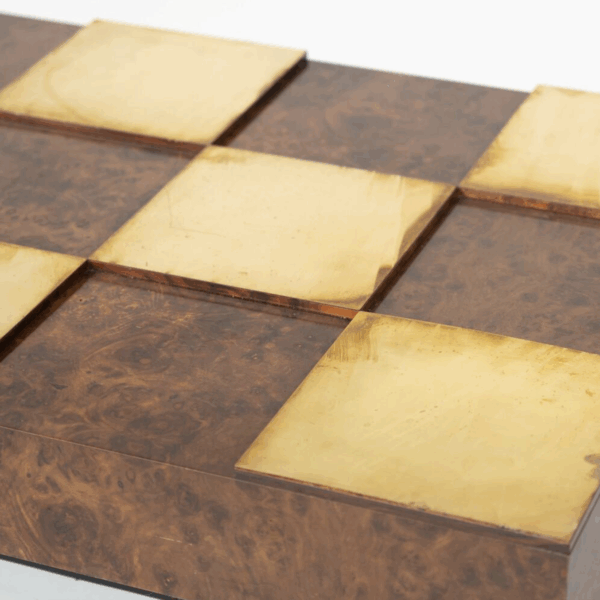Mid-Century Modern Coffee Table, Brass and Burl Wood, Italy, 1970s - Image 4