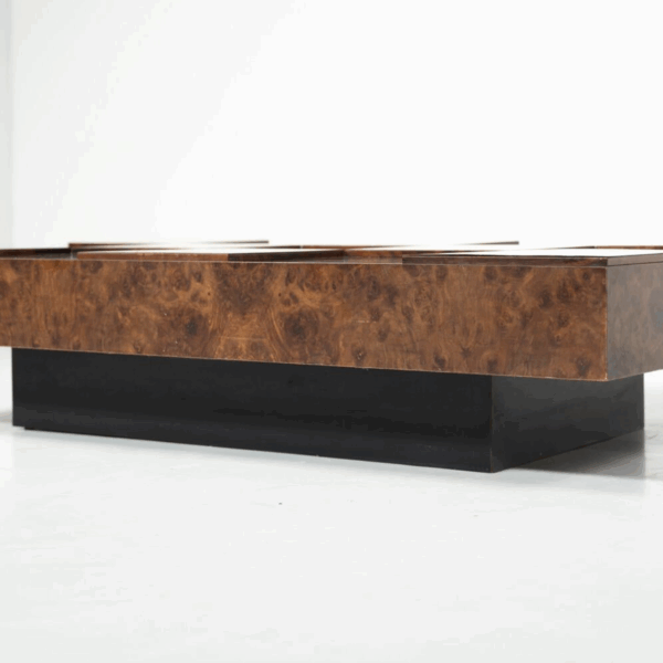 Mid-Century Modern Coffee Table, Brass and Burl Wood, Italy, 1970s - Image 3