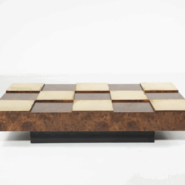 Mid-Century Modern Coffee Table, Brass and Burl Wood, Italy, 1970s - Image 5