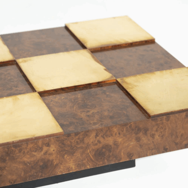 Mid-Century Modern Coffee Table, Brass and Burl Wood, Italy, 1970s - Image 6