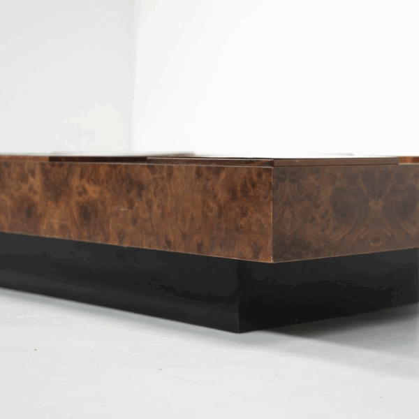 Mid-Century Modern Coffee Table, Brass and Burl Wood, Italy, 1970s - Image 9