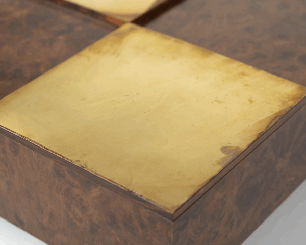 Mid-Century Modern Coffee Table, Brass and Burl Wood, Italy, 1970s - Image 8