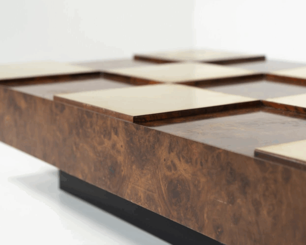Mid-Century Modern Coffee Table, Brass and Burl Wood, Italy, 1970s - Image 7