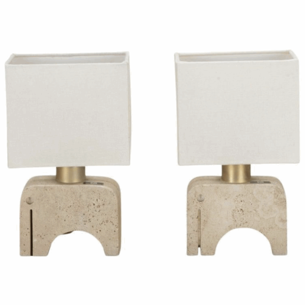 Pair of Travertine Table Lamps by Fratelli Manelli, 1970s