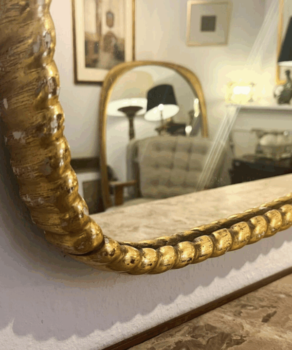 Mid-Century Twisted Gilded Wood Mirror attribued to Osvaldo Borsani, 1950s - Image 5