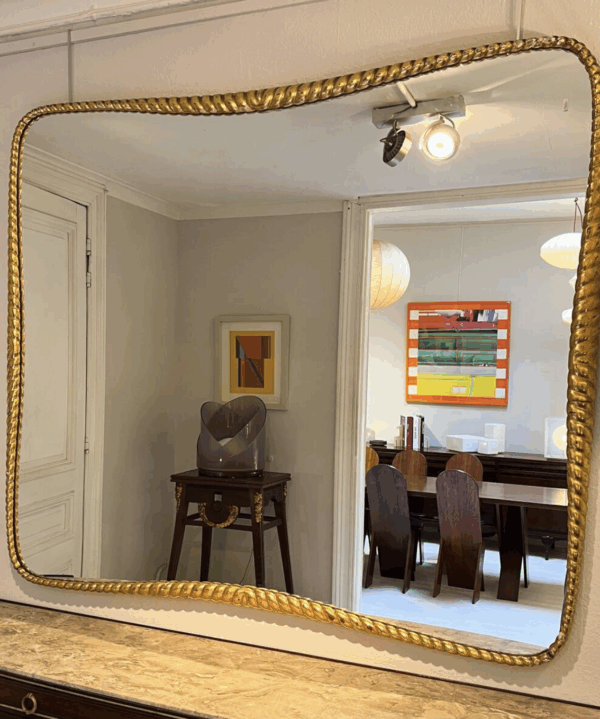Mid-Century Twisted Gilded Wood Mirror attribued to Osvaldo Borsani, 1950s - Image 4