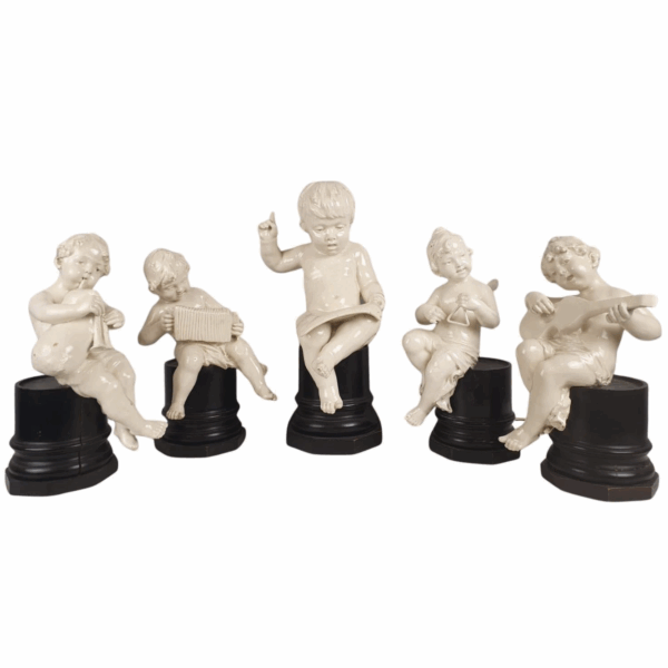Group Of 5 Earthenware Musician Cherubs, Late 19th, Early 20th.