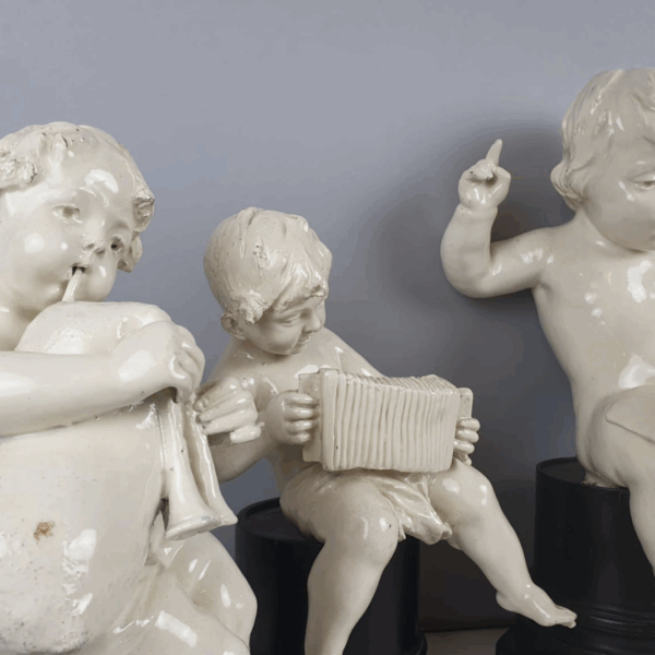 Group Of 5 Earthenware Musician Cherubs, Late 19th, Early 20th. - Image 11