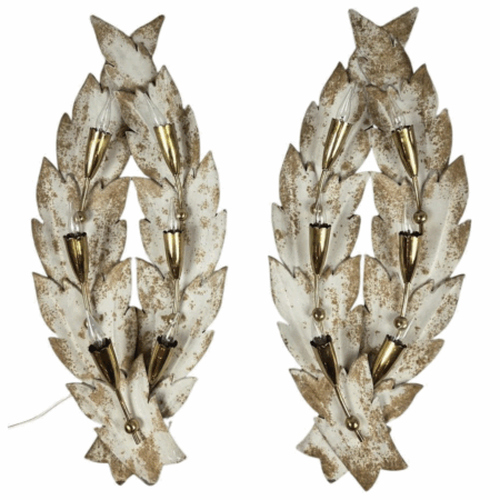 Pair Of Painted Sheet Metal And Brass Wall Lights, 20th Century