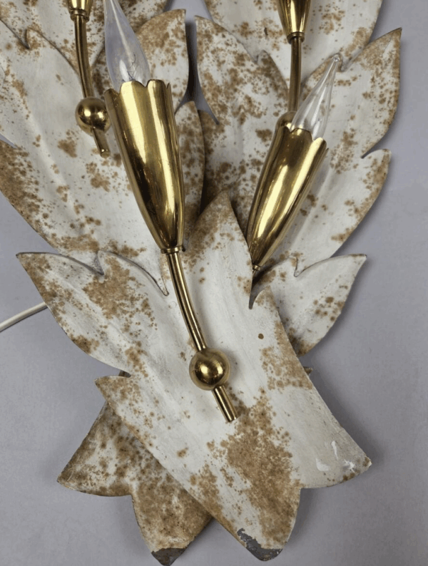 Pair Of Painted Sheet Metal And Brass Wall Lights, 20th Century - Image 4