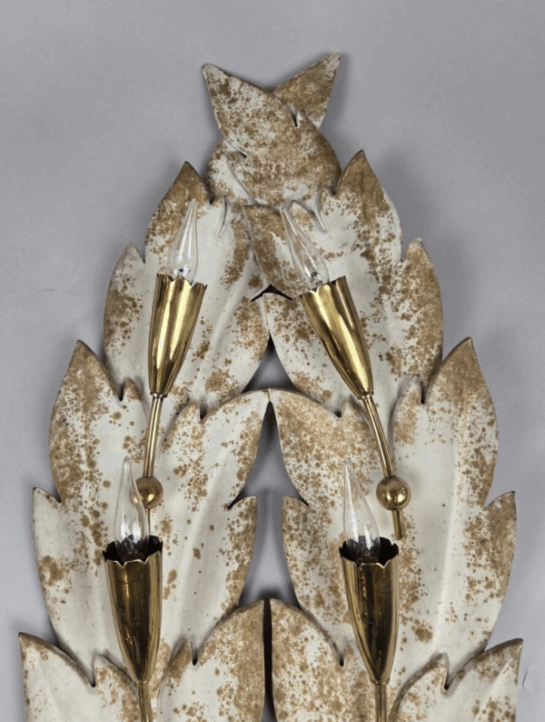 Pair Of Painted Sheet Metal And Brass Wall Lights, 20th Century - Image 3