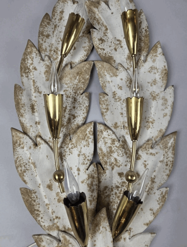 Pair Of Painted Sheet Metal And Brass Wall Lights, 20th Century - Image 2