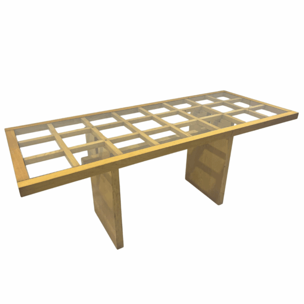 Mid-Century Dining Table, Wood with Glass Top, Italy, 1970s