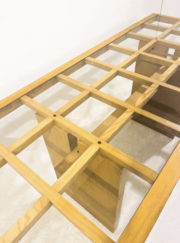 Mid-Century Dining Table, Wood with Glass Top, Italy, 1970s - Image 4