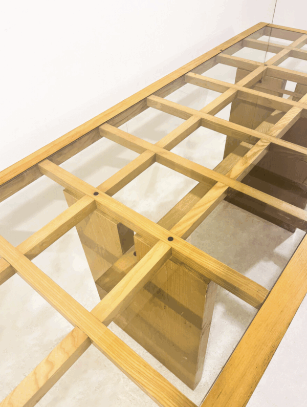 Mid-Century Dining Table, Wood with Glass Top, Italy, 1970s - Image 8