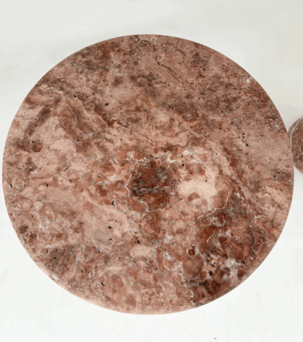 Contemporary Pair of Pink Travertine Side Tables - Image 5