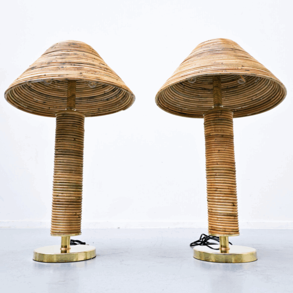 Contemporary Pair of Brass and Bamboo Table Lamp, Italy - Image 2