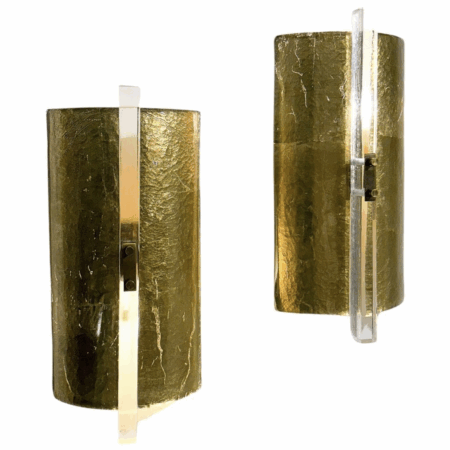 Contemporary Pair of Gold Wall Lights, Glass, Italy