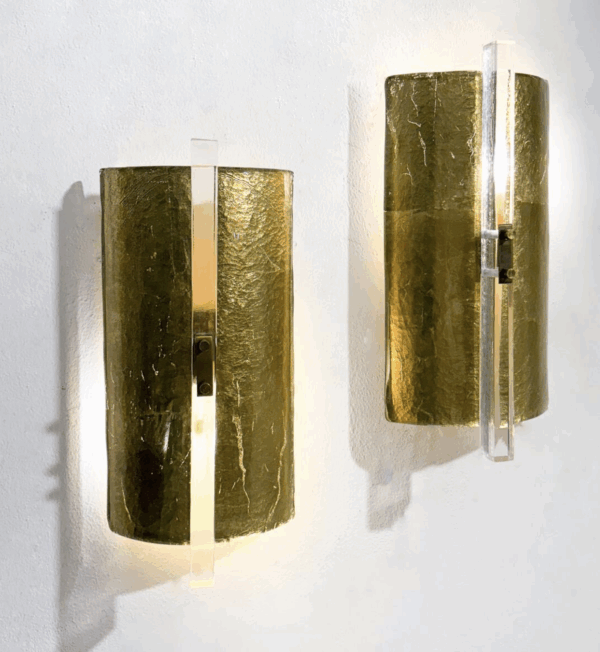 Contemporary Pair of Gold Wall Lights, Glass, Italy - Image 5