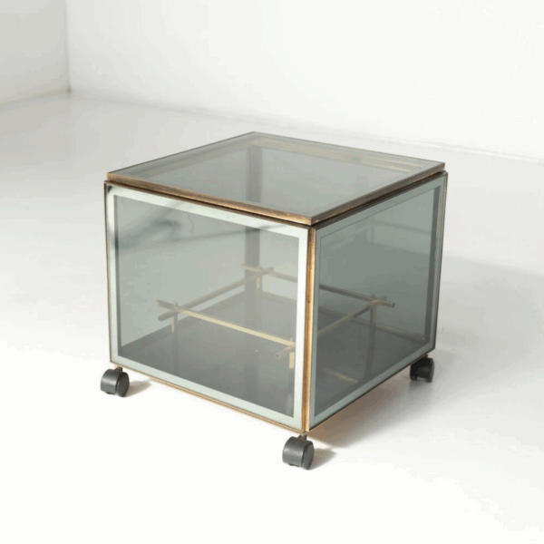 Mid-Century Modern Coffee Table/ Bar, Metal and Glass, 1970s - Image 2