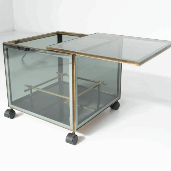 Mid-Century Modern Coffee Table/ Bar, Metal and Glass, 1970s - Image 6