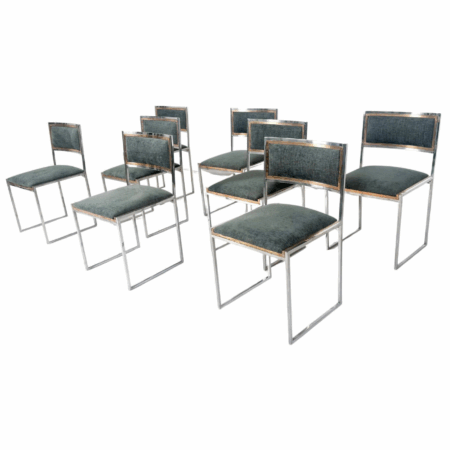 Mid-Century Modern Set of 8 Willy Rizzo Dining Chairs, Italy, 1970s