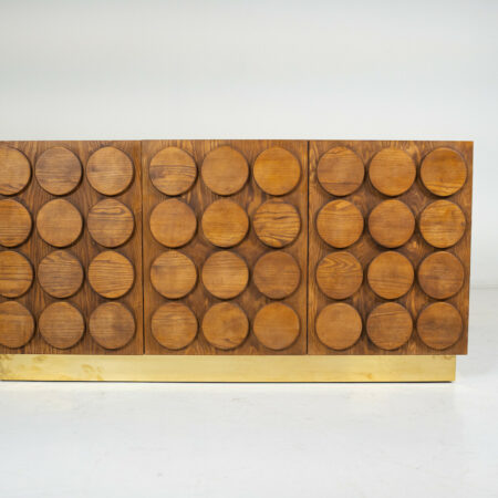 Contemporary Brutalist Wood and Brass Sideboard