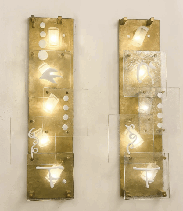 Mid-Century Modern Pair of Wall Lights, Glass and Brass, Italy - Image 10