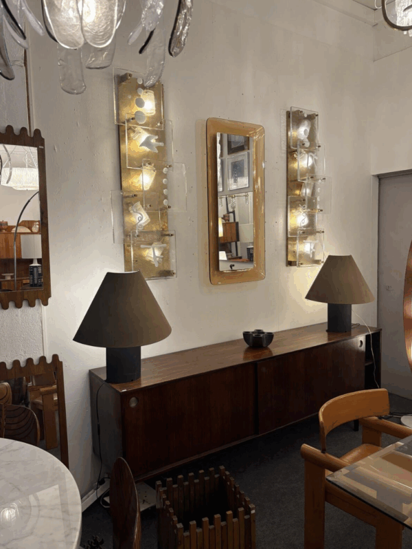 Mid-Century Modern Pair of Wall Lights, Glass and Brass, Italy - Image 9