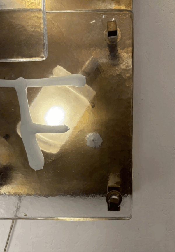 Mid-Century Modern Pair of Wall Lights, Glass and Brass, Italy - Image 8