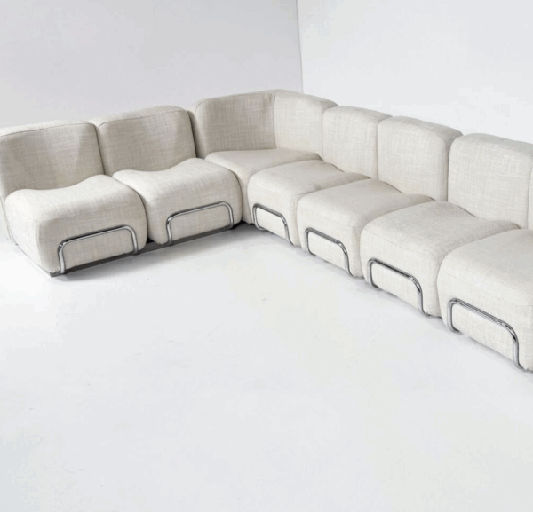 Mid-Century Modern Modular Sofa, Fabric and Chrome, 1970s - New Upholstery - Image 3