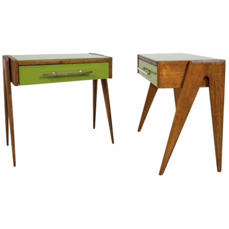Contemporary Pair of Green Nightstands, Wood and Glass, Italy
