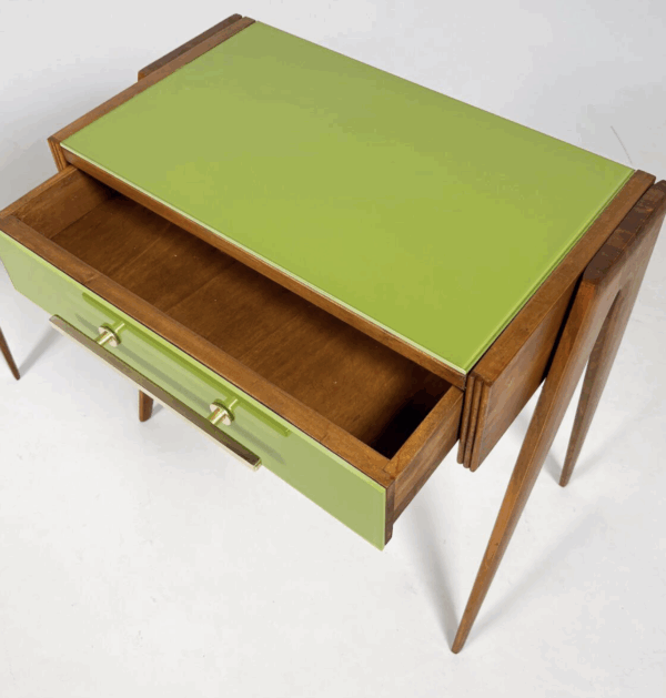 Contemporary Pair of Green Nightstands, Wood and Glass, Italy - Image 2