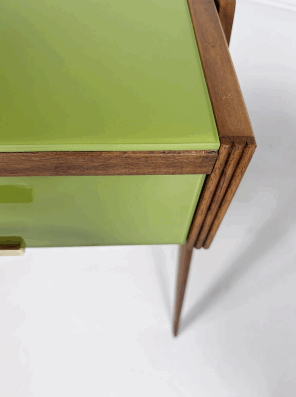 Contemporary Pair of Green Nightstands, Wood and Glass, Italy - Image 4