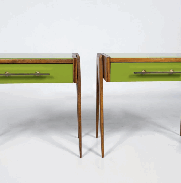 Contemporary Pair of Green Nightstands, Wood and Glass, Italy - Image 6