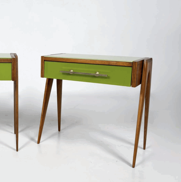 Contemporary Pair of Green Nightstands, Wood and Glass, Italy - Image 7
