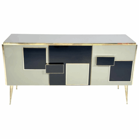 Contemporary Sideboard, Wood Glass and Brass, Italy