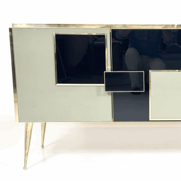Contemporary Sideboard, Wood Glass and Brass, Italy - Image 8