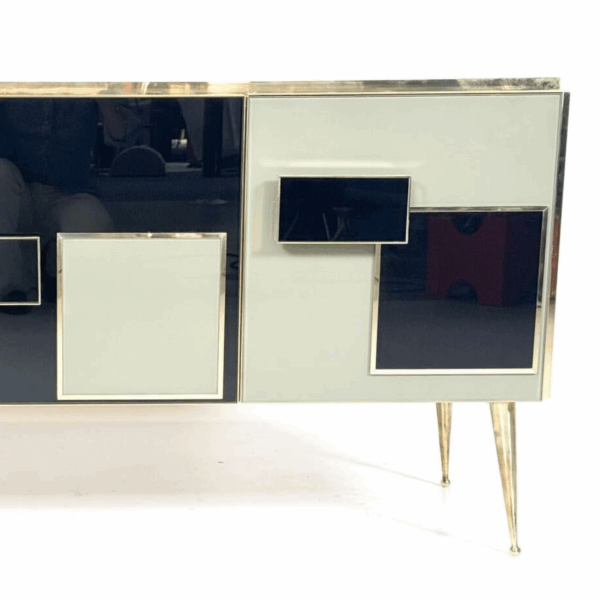 Contemporary Sideboard, Wood Glass and Brass, Italy - Image 7