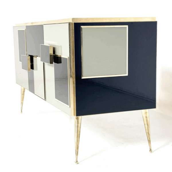 Contemporary Sideboard, Wood Glass and Brass, Italy - Image 6