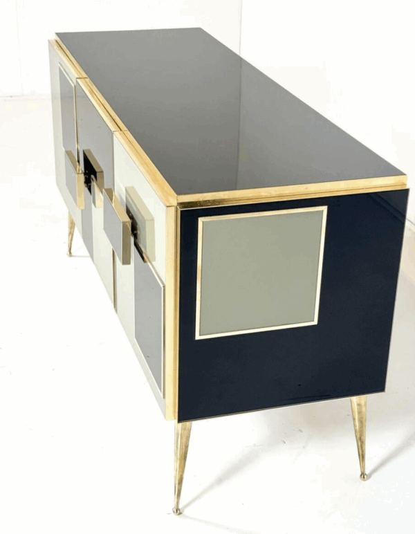 Contemporary Sideboard, Wood Glass and Brass, Italy - Image 5