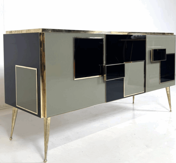 Contemporary Sideboard, Wood Glass and Brass, Italy - Image 4