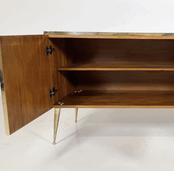 Contemporary Sideboard, Wood Glass and Brass, Italy - Image 2