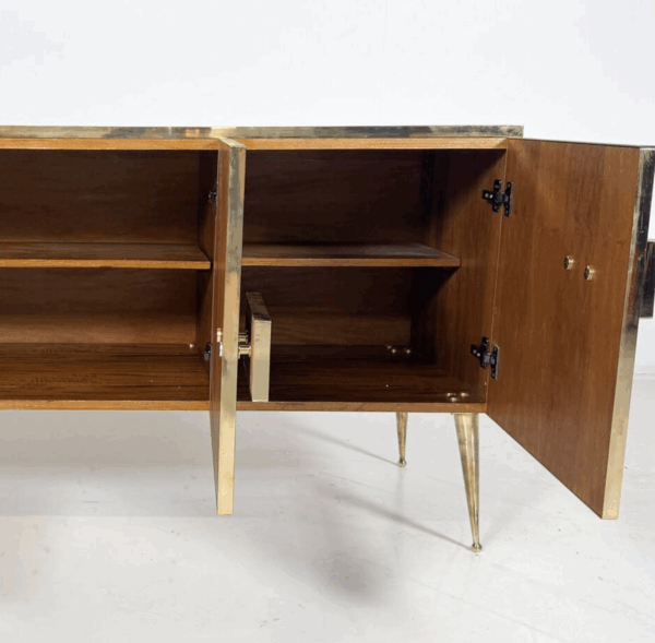 Contemporary Sideboard, Wood Glass and Brass, Italy - Image 3