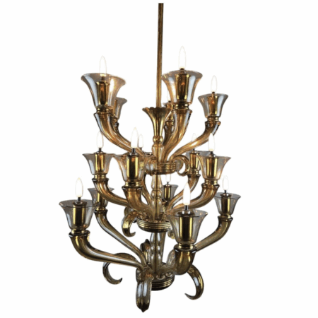 Flavio Poli Glass Chandelier with 15 Light Arms, 1940